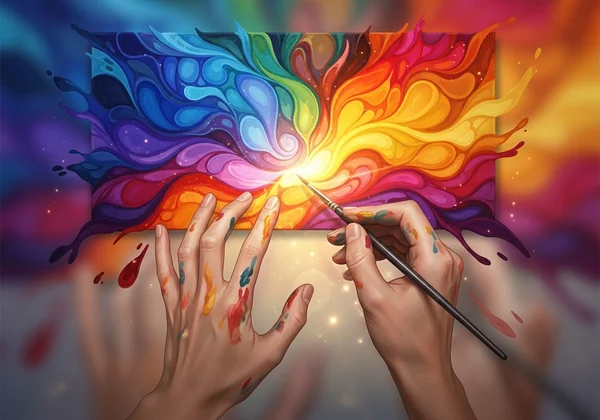 Person painting with vibrant colors, symbolizing HSP creativity