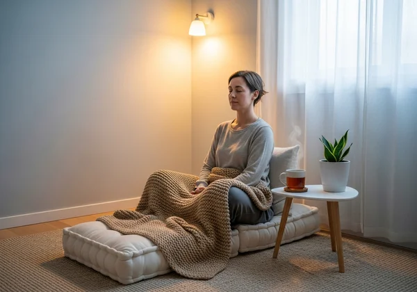 A calm person relaxing in a sensory-friendly.