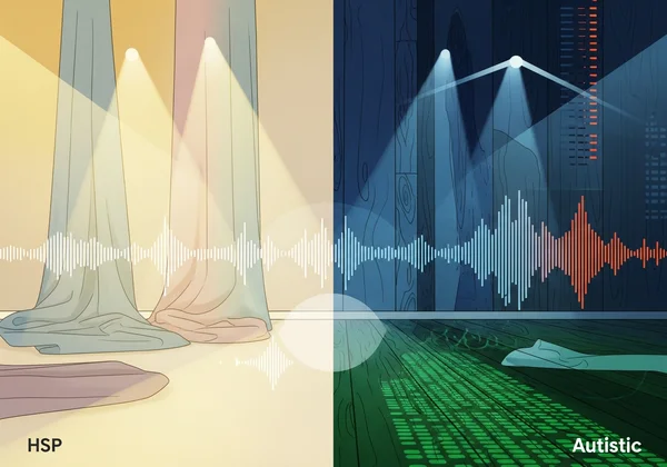 Una ilustración que contrasta los estilos de procesamiento sensorial de las PAS y el Autismo