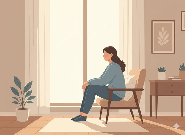 Person reflecting quietly by a window