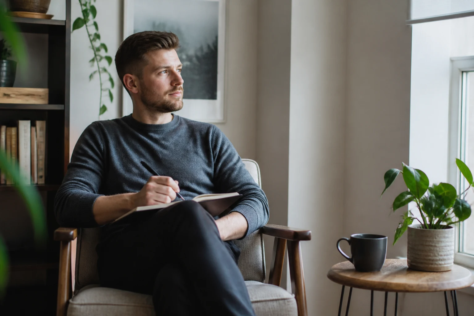 Sensitive man in quiet room