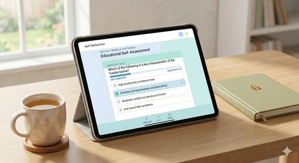 Online assessment tool displayed on a tablet screen